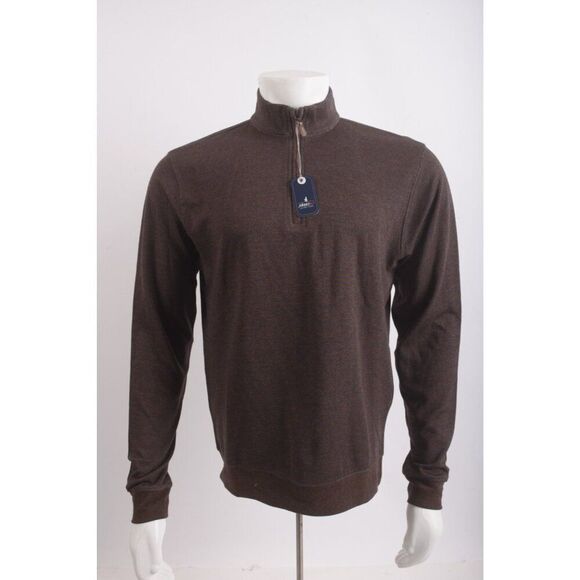 Johnnie-O Mens Skiles Shirt Top Size S Brown Royal Blue Striped Quarter Zip NWT - Picture 1 of 6